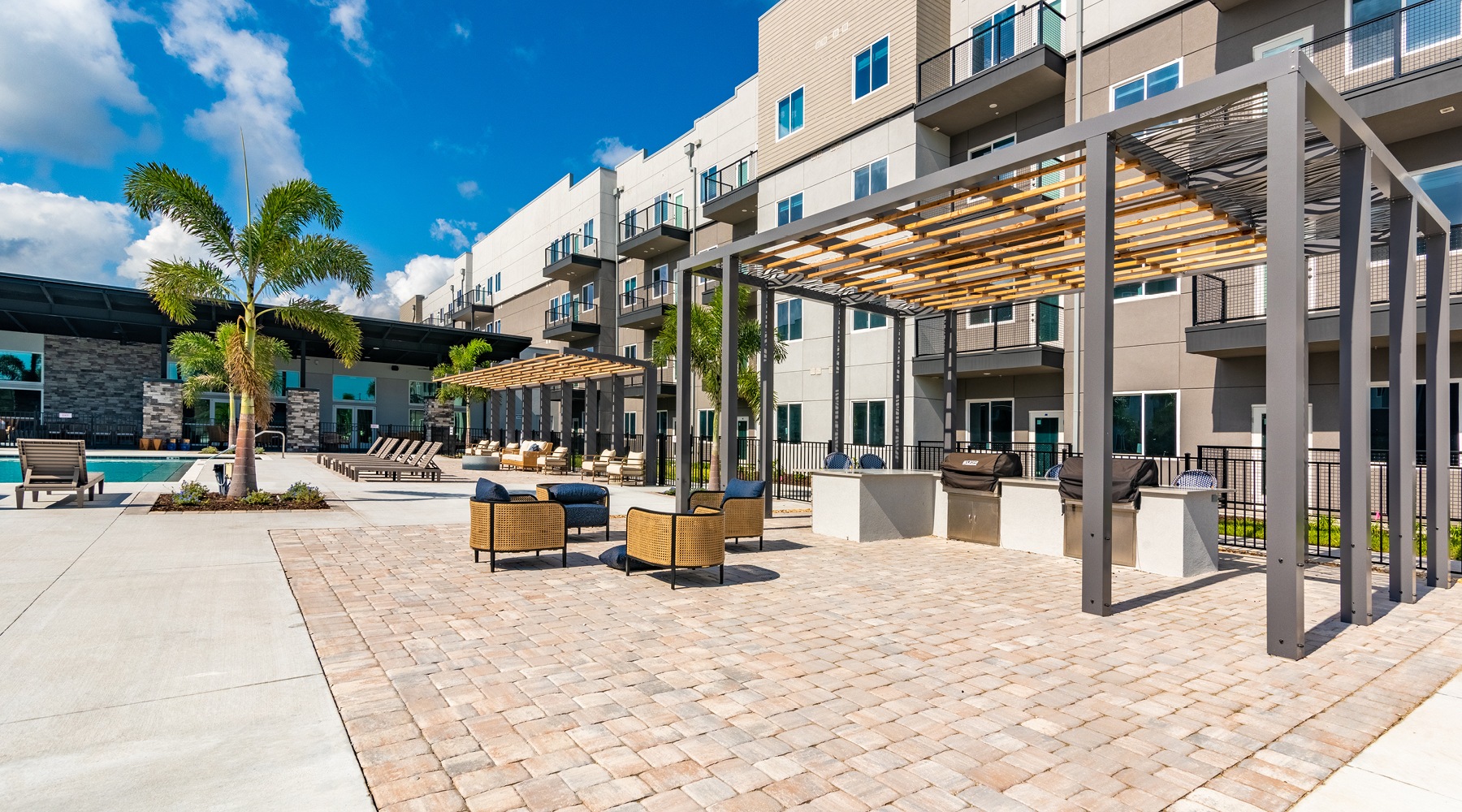 a poolside grilling area